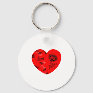 Rose Flower Valentine Red Heart Keychain