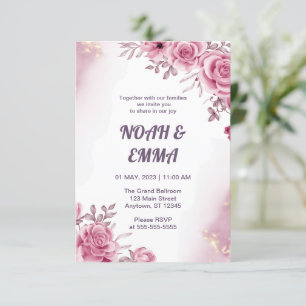 Rose Flower Wedding Invitation Dark shade Purple