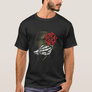 Rose Flower White Skeleton Hand Holding A Red Rose T-Shirt