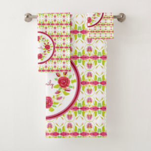 Rose Flowered Bath Towel Set