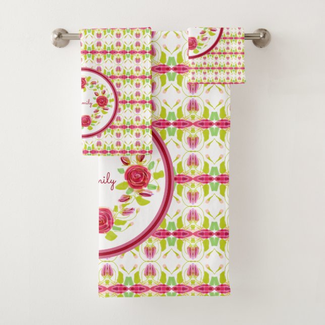 Rose Flowered Bath Towel Set (Insitu)