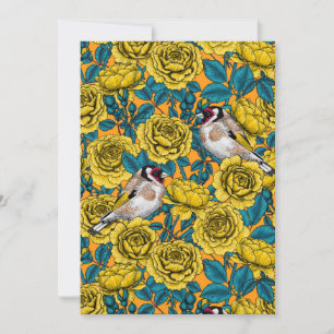 Rose flowers and goldfinch birds