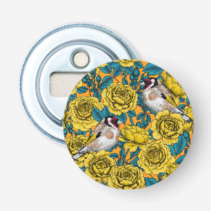Rose flowers and goldfinch birds bottle opener