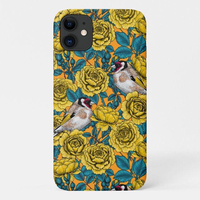 Rose flowers and goldfinch birds Case-Mate iPhone case (Back)