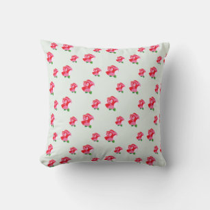 Rose Flowers Botanical Aqua Pink Throw Pillow