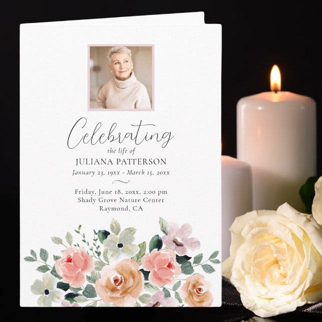 Rose Flowers Celebration of Life Photos Funeral  Program (Creator Uploaded)