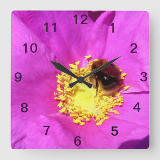 Rose Flowers Garden Honeybee Square Wall Clock