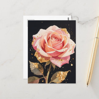 Rose flowers gold glitter Oil Painting Postcard