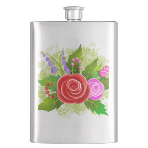 Rose Flowers Illustration Hip Flask