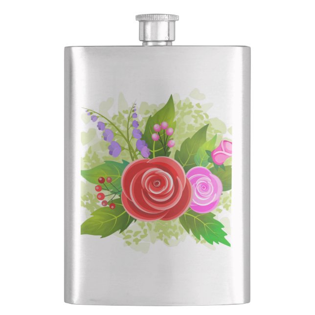 Rose Flowers Illustration Hip Flask (Front)