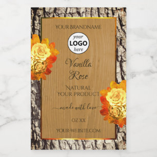Rose Flowers Natural Wood Grain Product Label Logo