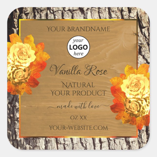 Rose Flowers Natural Wood Grain Product Label Logo (Front)