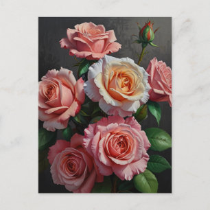 Rose flowers Oil Painting Postcard
