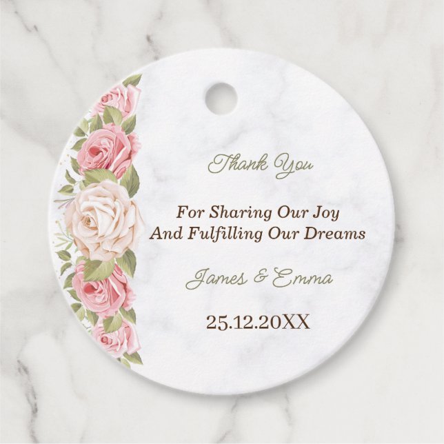 Rose Flowers Personalized Wedding Favour Tags (Front)