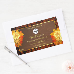 Rose Flowers Product Label Natural Wood Grain Logo