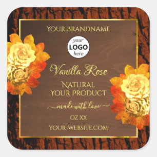 Rose Flowers Product Label Natural Wood Grain Logo