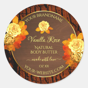 Rose Flowers Product Labels Natural Wood Grain