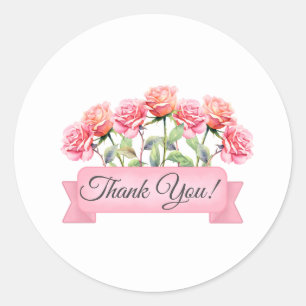 Rose Flowers with Banner Floral Thank You Classic Round Sticker