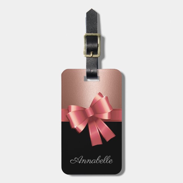 Rose Foil and Bow Luggage Tag (Front Vertical)