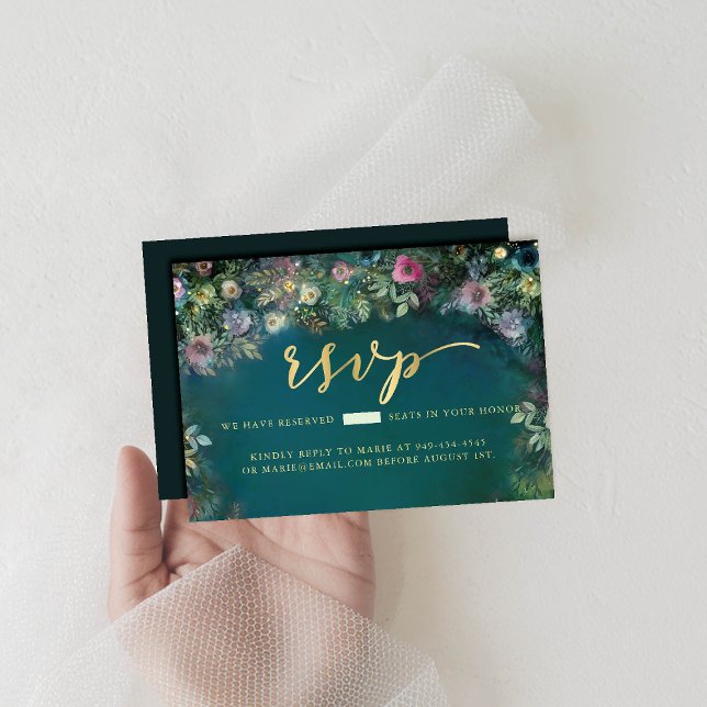 Rose forestier enchanté verdure Fée Woodland RSVP (enchanted forest sweet sixteen rsvp reply respond roses greenery fairy woodland calligraphy gold)