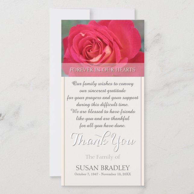 Rose Forever in Our Hearts Sympathy Thank You (Front)