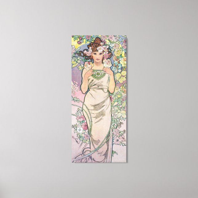 Rose (Four Flowers), Alphonse Mucha Canvas Print (Front)