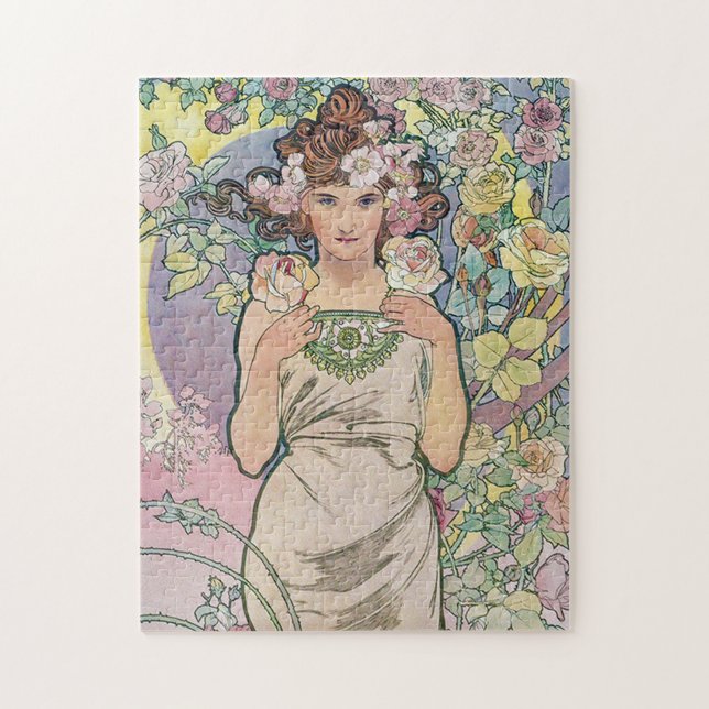 Rose (Four Flowers), Alphonse Mucha Jigsaw Puzzle (Vertical)