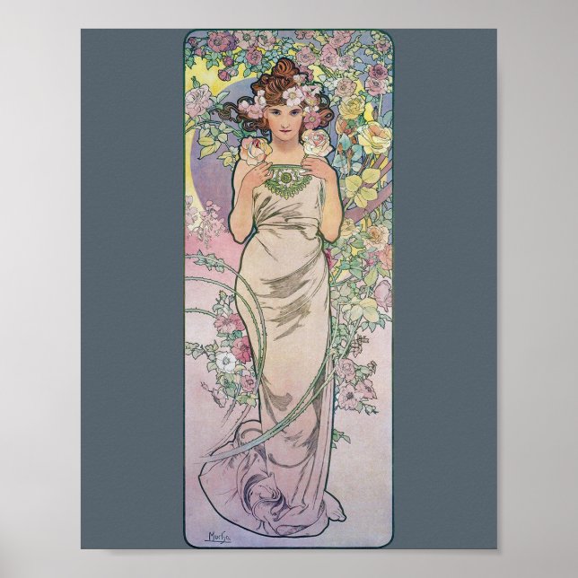 Rose (Four Flowers), Alphonse Mucha Poster (Front)