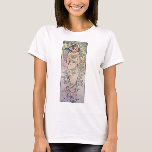 Rose (Four Flowers), Alphonse Mucha T-Shirt (Front)