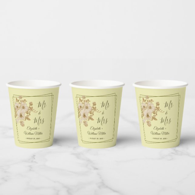 Rose Frame – Celestial Yellow Wedding Paper Cups (Multi)