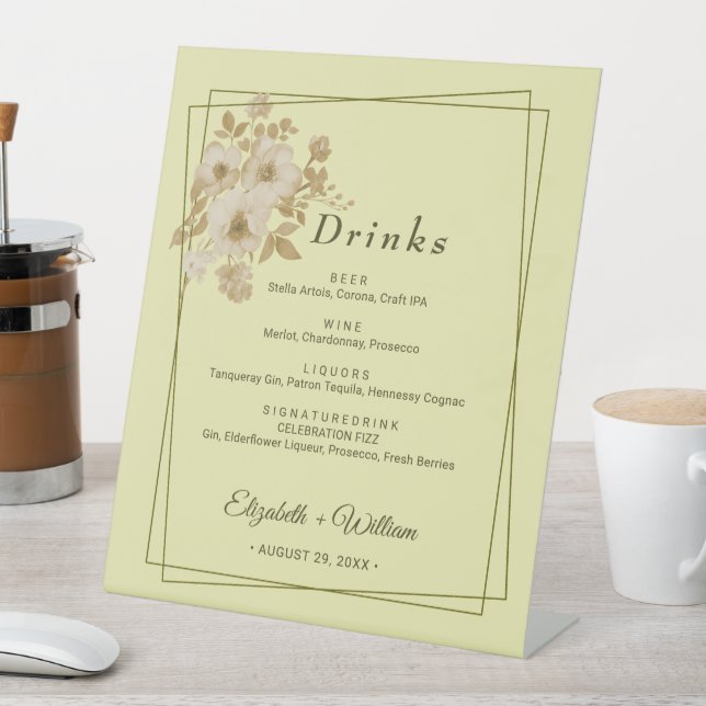 Rose Frame – Celestial Yellow Wedding Pedestal Sign (In SItu)