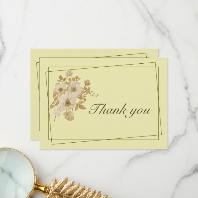 Rose Frame – Celestial Yellow Wedding Thank You Card (Front/Back In Situ)