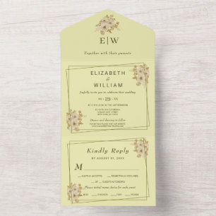 Rose Frame – Monogram Celestial Yellow Wedding All In One Invitation