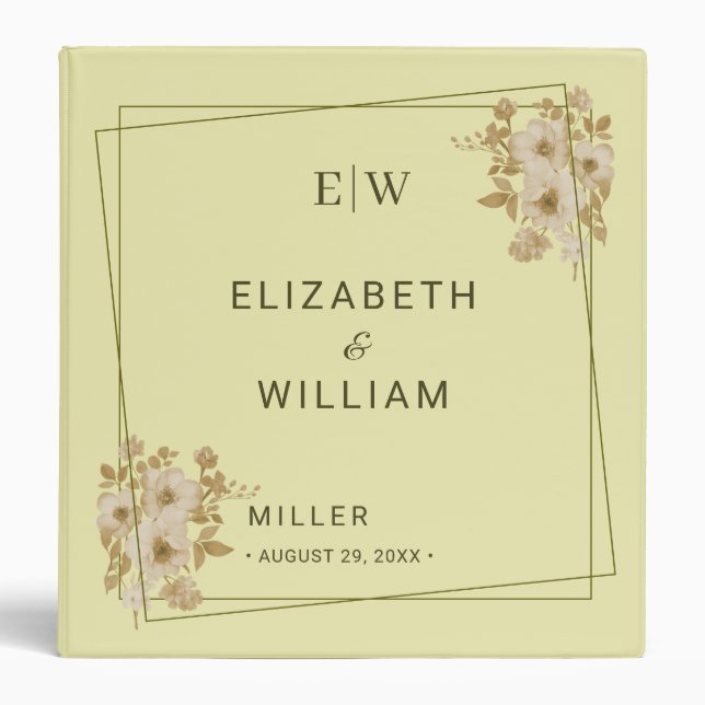 Rose Frame – Monogram Celestial Yellow Wedding Binder (Front)