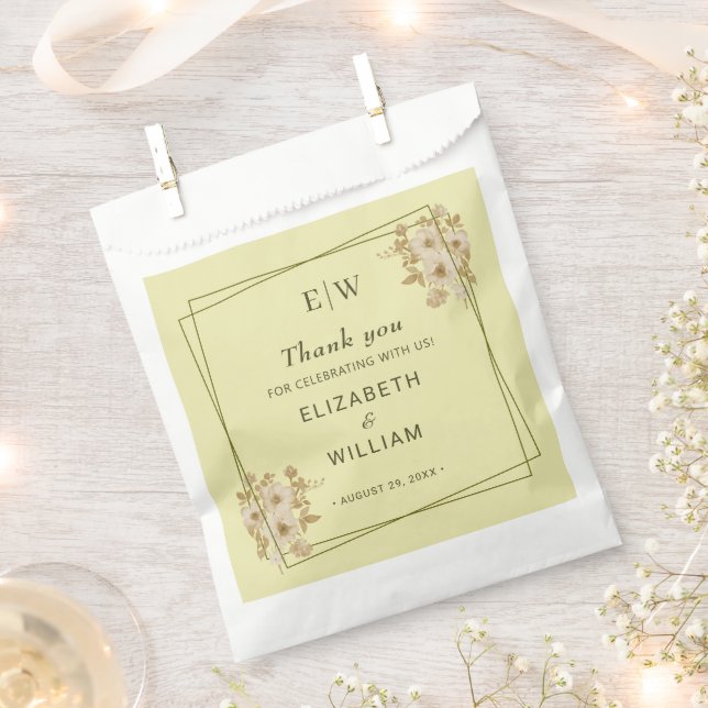 Rose Frame – Monogram Celestial Yellow Wedding Favour Bag (Clipped)