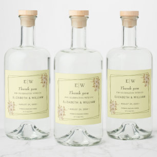 Rose Frame – Monogram Celestial Yellow Wedding Liquor Bottle Label