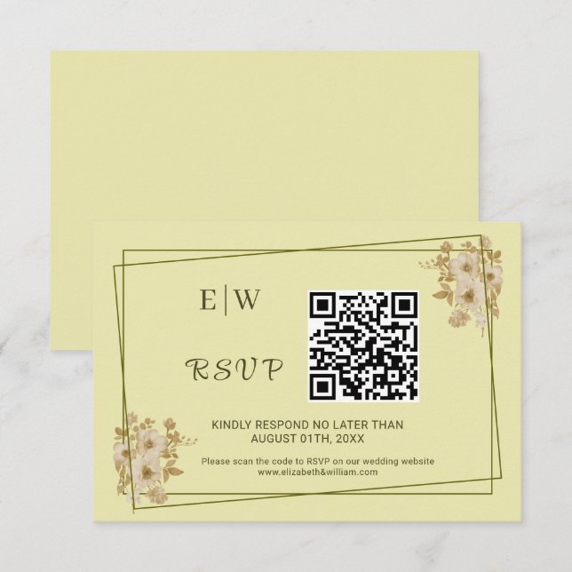Rose Frame – Monogram Celestial Yellow Wedding RSVP Card (Front/Back)