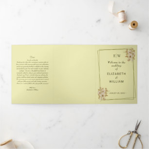 Rose Frame – Monogram Celestial Yellow Wedding Tri-Fold Programme