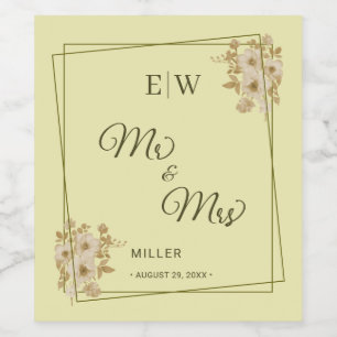 Rose Frame – Monogram Celestial Yellow Wedding Wine Label