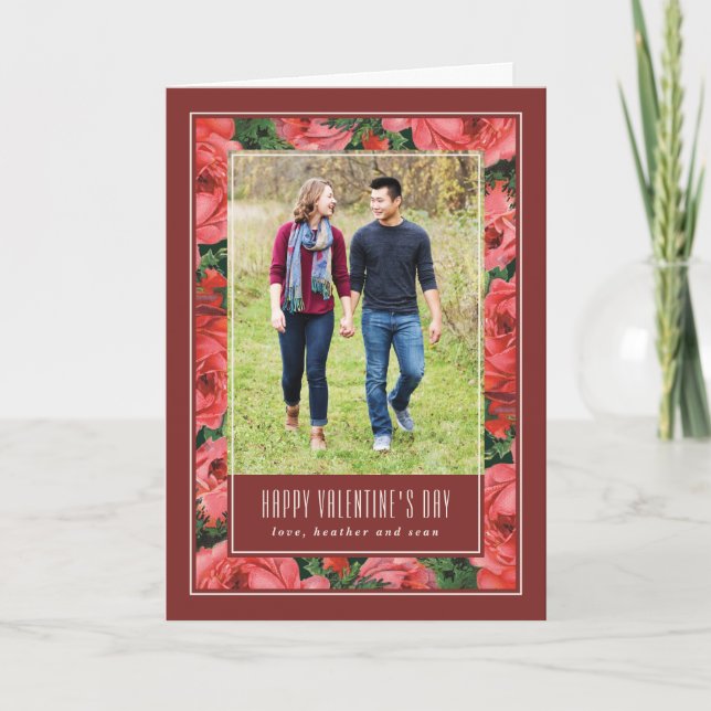 Rose Frame Valentine's Day Carte photo - Maroon (Devant)