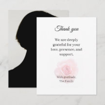 Rose funeral thank you card with photo