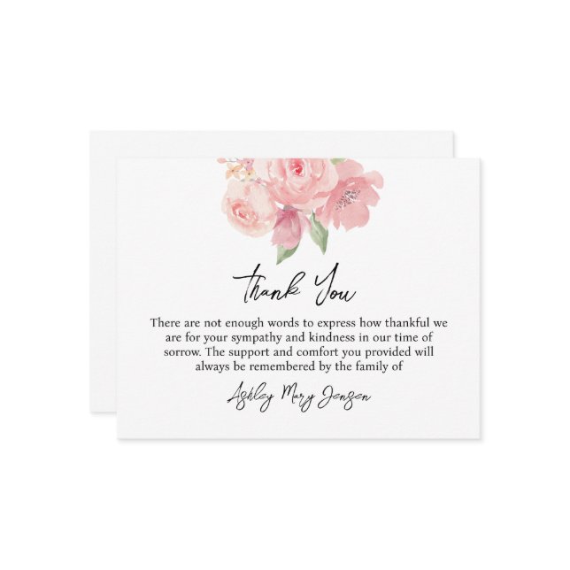 Rose Funeral Thank You Note Card Bereavement (Front/Back In Situ)