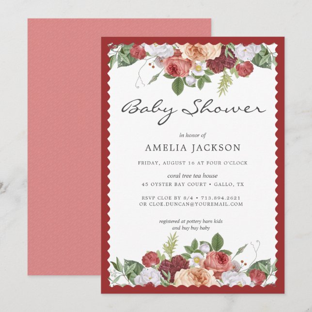 Rose Galore Baby shower Invitation (Devant / Derrière)