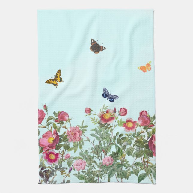 Rose Garden and Butterflies Kitchen Towel (Vertical)