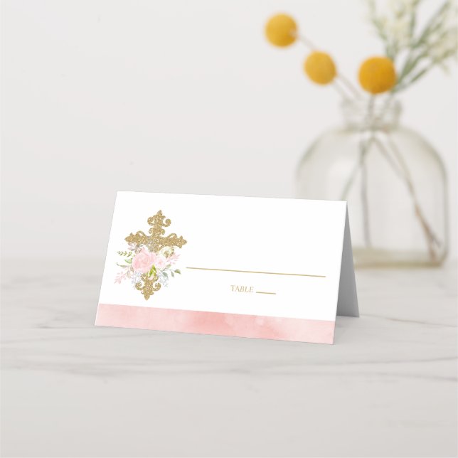 Rose Garden Baptism Folded Tent Place Card (Front)