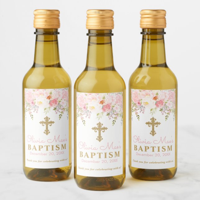 Rose Garden Baptism Mini Wine Bottle Labels (Bottles)