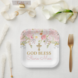 Rose Garden Baptism Personalized Paper Plates