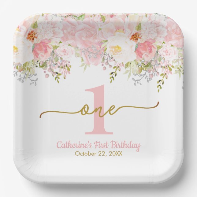 Rose Garden Baptism Personalized Paper Plates (Front)