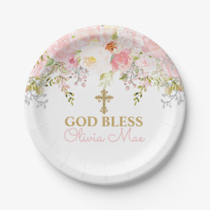 Rose Garden Baptism Personalized Paper Plates