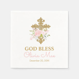 Rose Garden Baptism Pink and Gold Personalized Napkin
